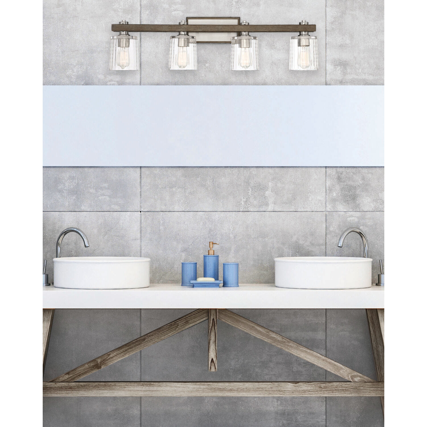 Halifax 4 Light 36 inch Satin Nickel with Gray Wood Bathroom Vanity Light Wall Light in Satin Nickel/Gray Wood