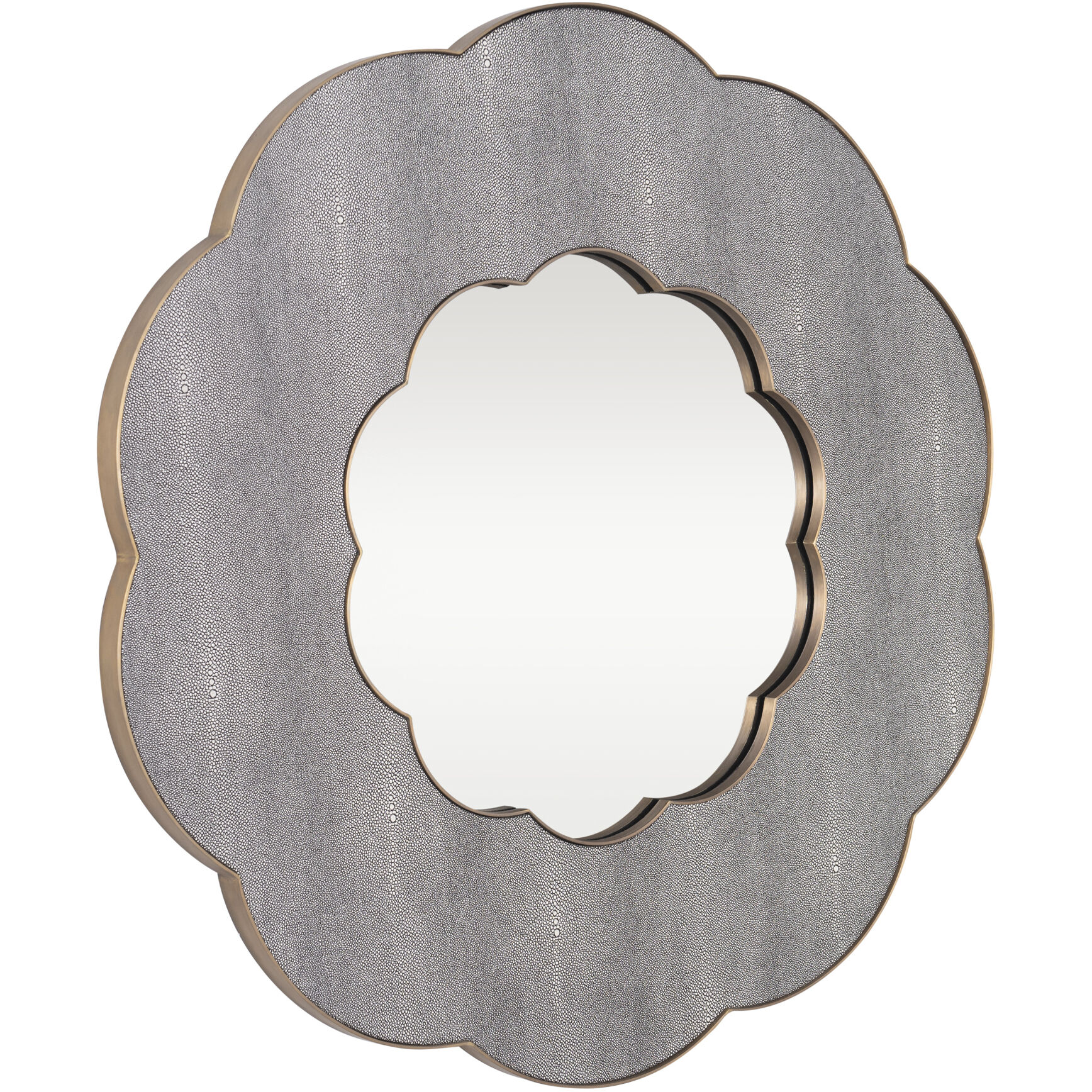 Scallop Gray Shagreen with Weathered Brass Wall Mirror