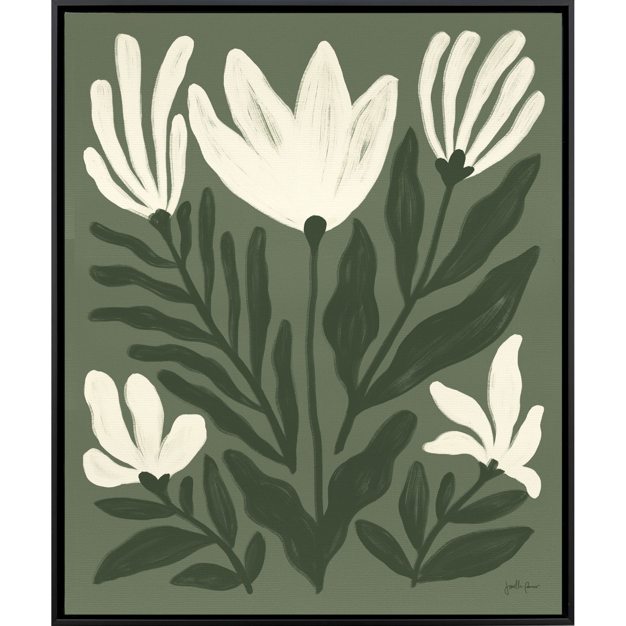 Simple Petals Green and Beige Canvas, Propac