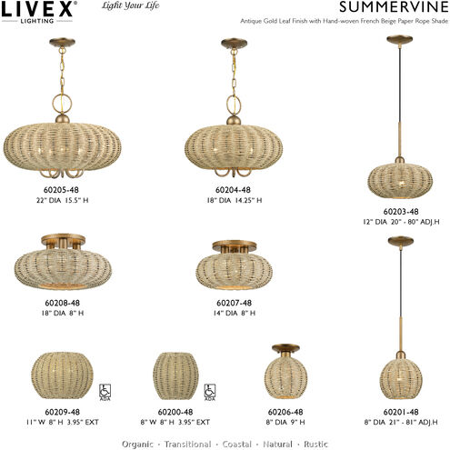 Summervine 5 Light 22 inch Antique Gold Leaf Pendant Chandelier Ceiling Light