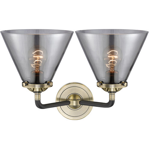 Nouveau Large Cone LED 16 inch Black Antique Brass Bath Vanity Light Wall Light in Plated Smoke Glass, Nouveau