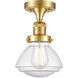 Franklin Restoration Olean LED 7 inch Satin Gold Semi-Flush Mount Ceiling Light in Seedy Glass, Franklin Restoration
