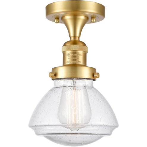 Franklin Restoration Olean LED 7 inch Satin Gold Semi-Flush Mount Ceiling Light in Seedy Glass, Franklin Restoration