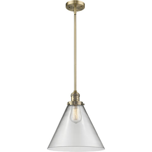 Franklin Restoration Cone 1 Light 12 inch Brushed Brass Mini Pendant Ceiling Light in Incandescent, Clear, Franklin Restoration