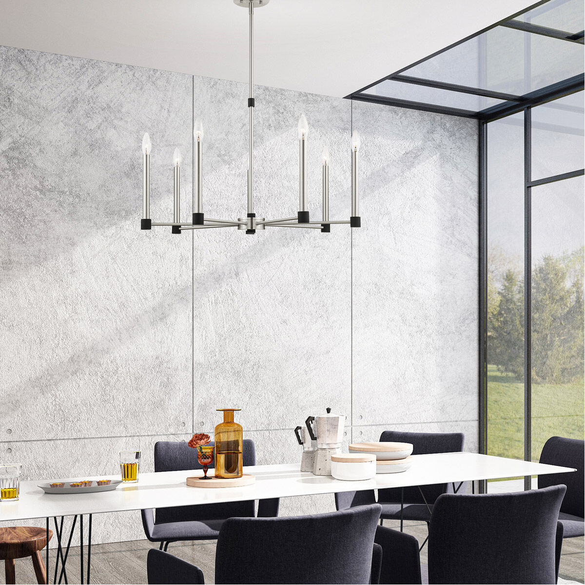 Karlstad 7 Light 28 inch Brushed Nickel with Satin Brass Accents Chandelier Ceiling Light