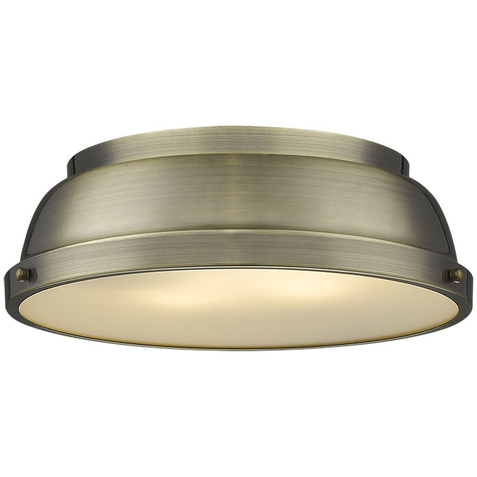 Yep Duncan 2 Light 14 inch Aged Brass Flush Mount Ceiling Light in Matte Black, Damp
