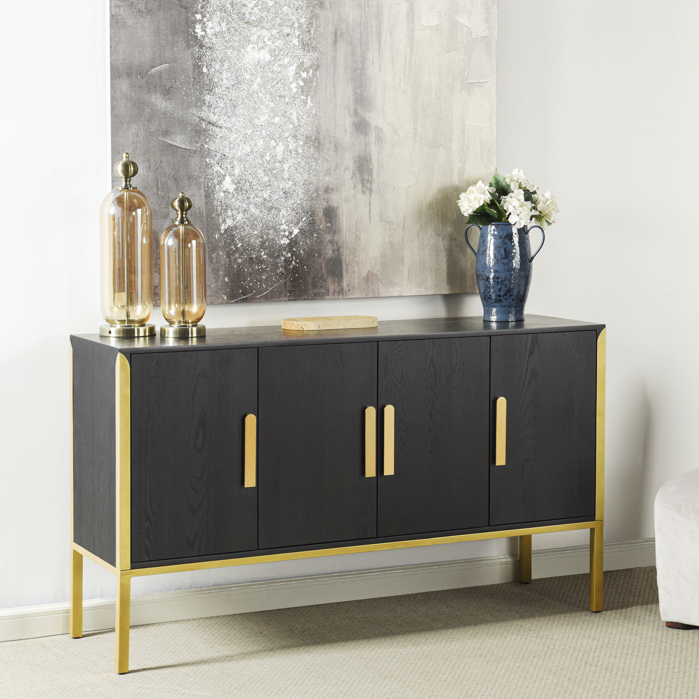 Cameron Black and Brass Gold Coating Cabinet