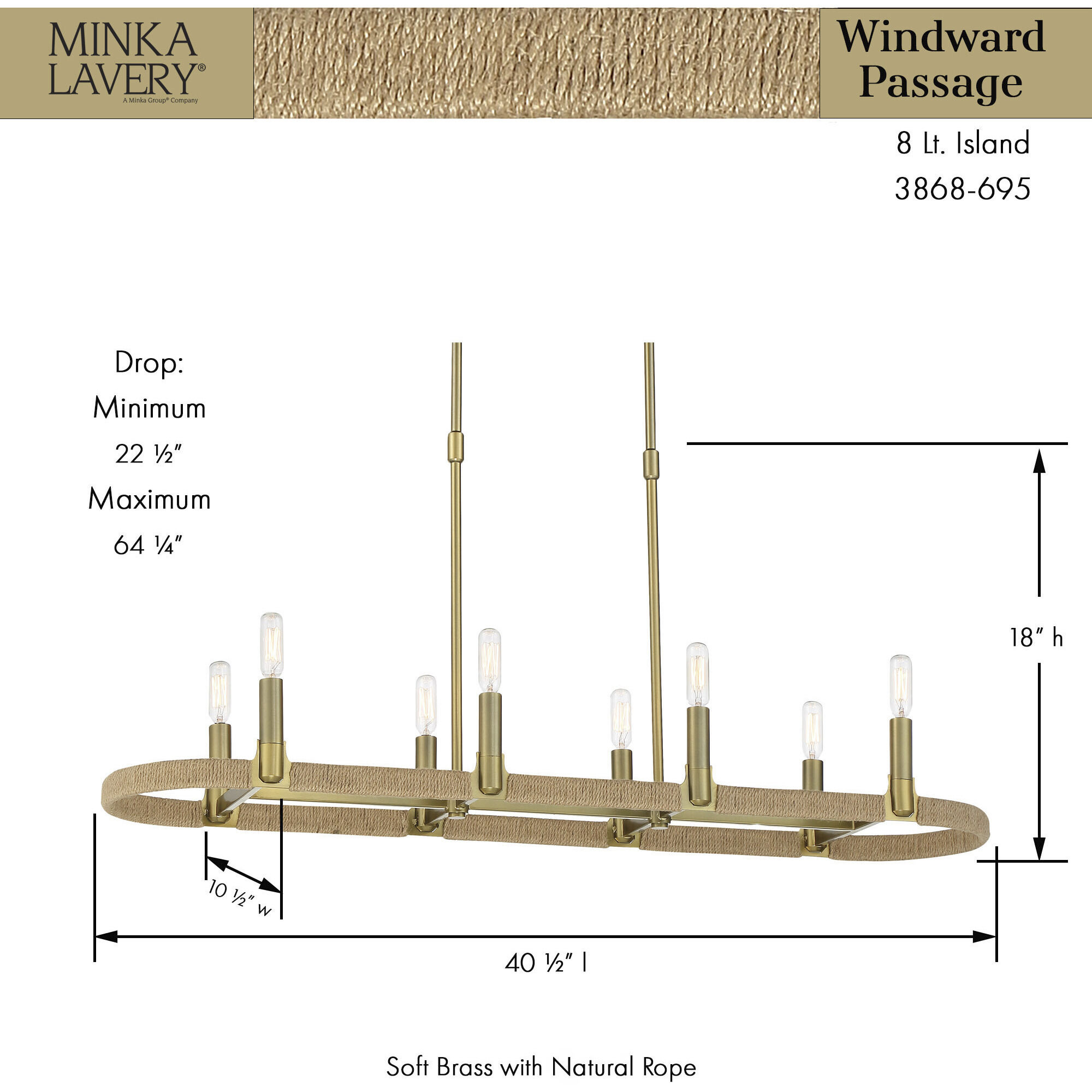 Windward Passage 8 Light 41 inch Soft Brass Island Light Ceiling Light