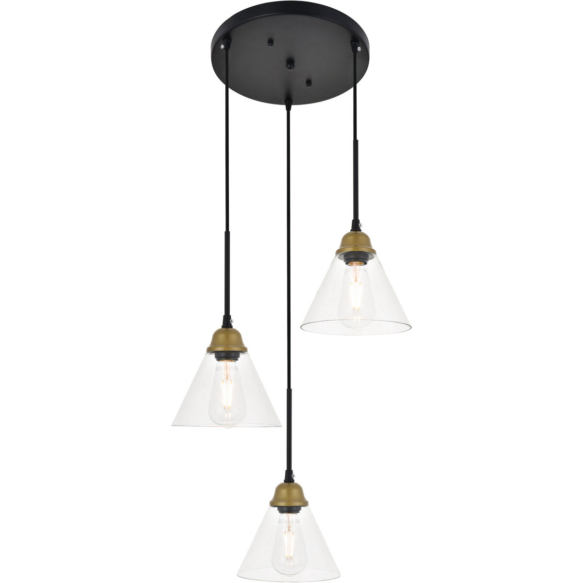 Histoire 3 Light 17.9 inch Brass and Black Pendant Ceiling Light