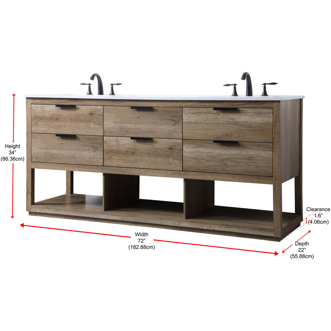 Larkin 72 X 22 X 34 inch Natural Oak Vanity Sink Set