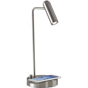 Kaye 17 inch 5.00 watt Brushed Steel Desk Lamp Portable Light, with AdessoCharge Wireless Charging Pad and USB Port