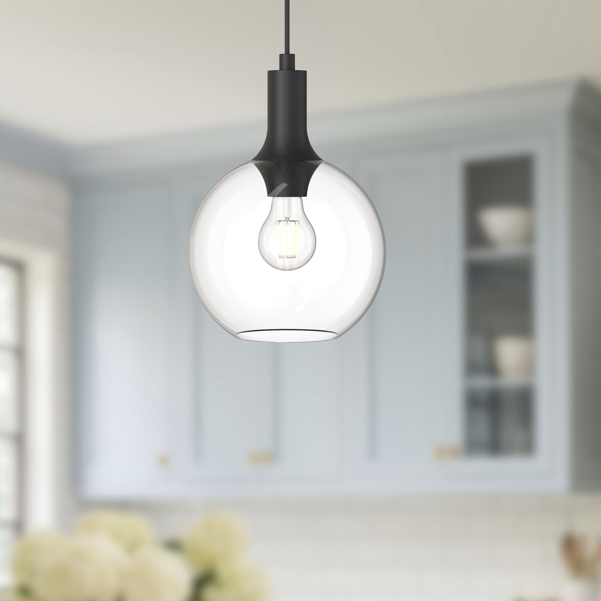 Alora Mood Castilla Pendant Ceiling Light in Matte Black, Clear Glass