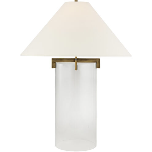 J. Randall Powers Brooks 30 inch 100 watt Gilded Iron Table Lamp Portable Light in Linen, Gilded Iron and Crystal