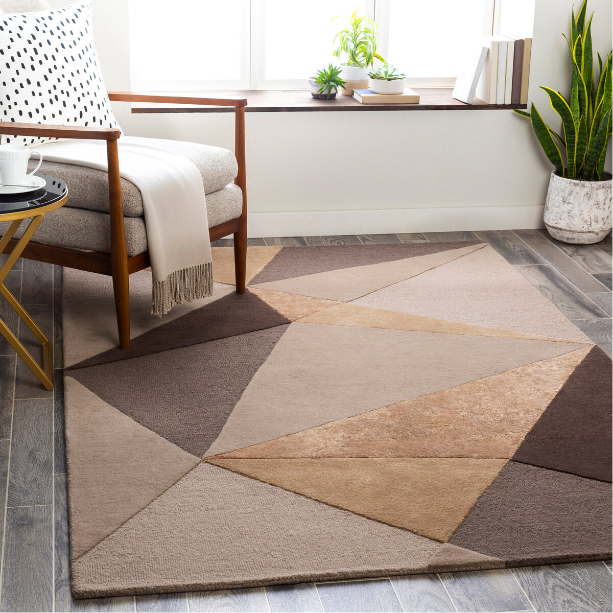 Mid Century 36 X 24 inch Taupe/Camel/Dark Brown/Light Gray Rugs, Rectangle