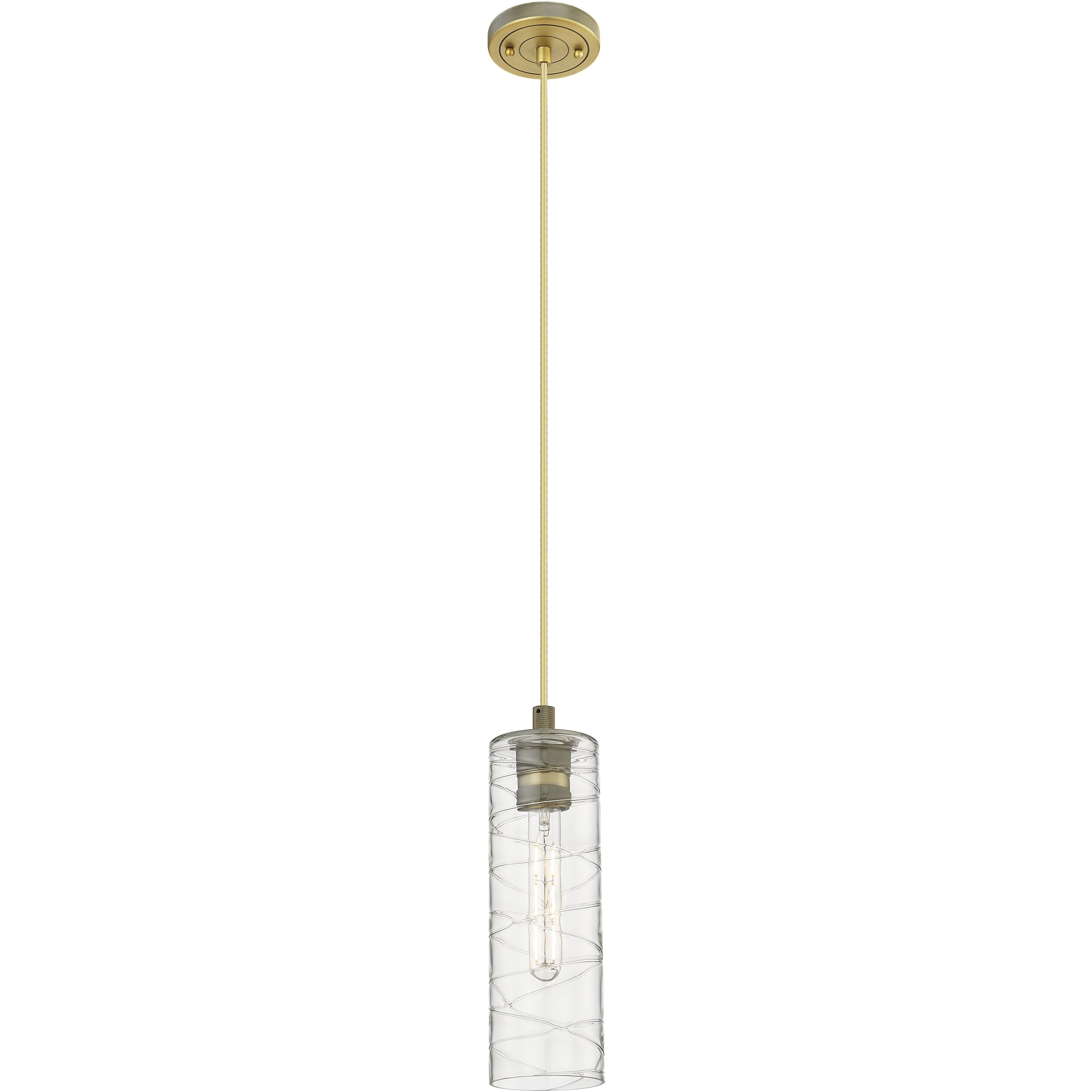 Downtown Urban Crown Point 1 Light 3.88 inch Brushed Brass Pendant Ceiling Light in Deco Swirl