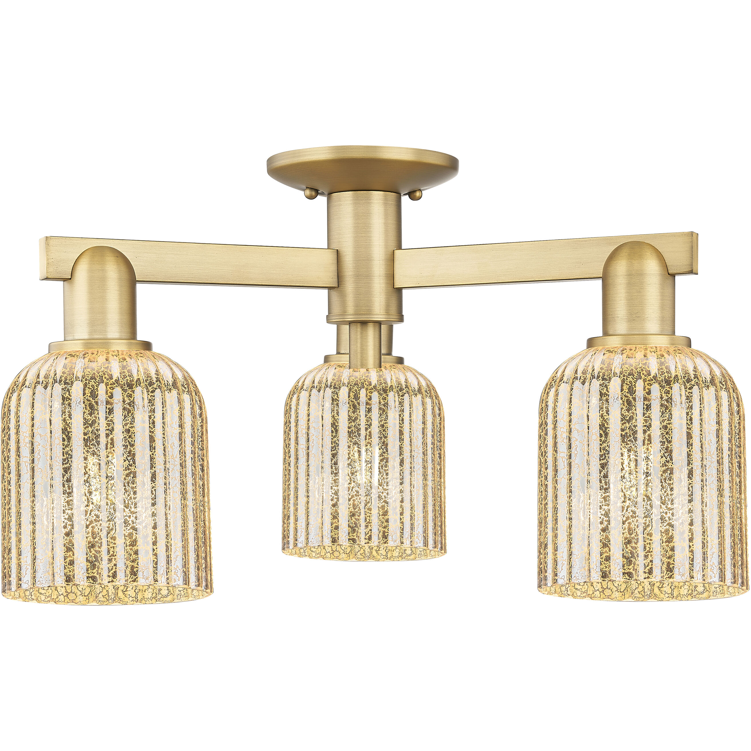 Bridal Veil 3 Light 22.5 inch Brushed Brass Semi-Flush Mount Ceiling Light in Mercury Glass