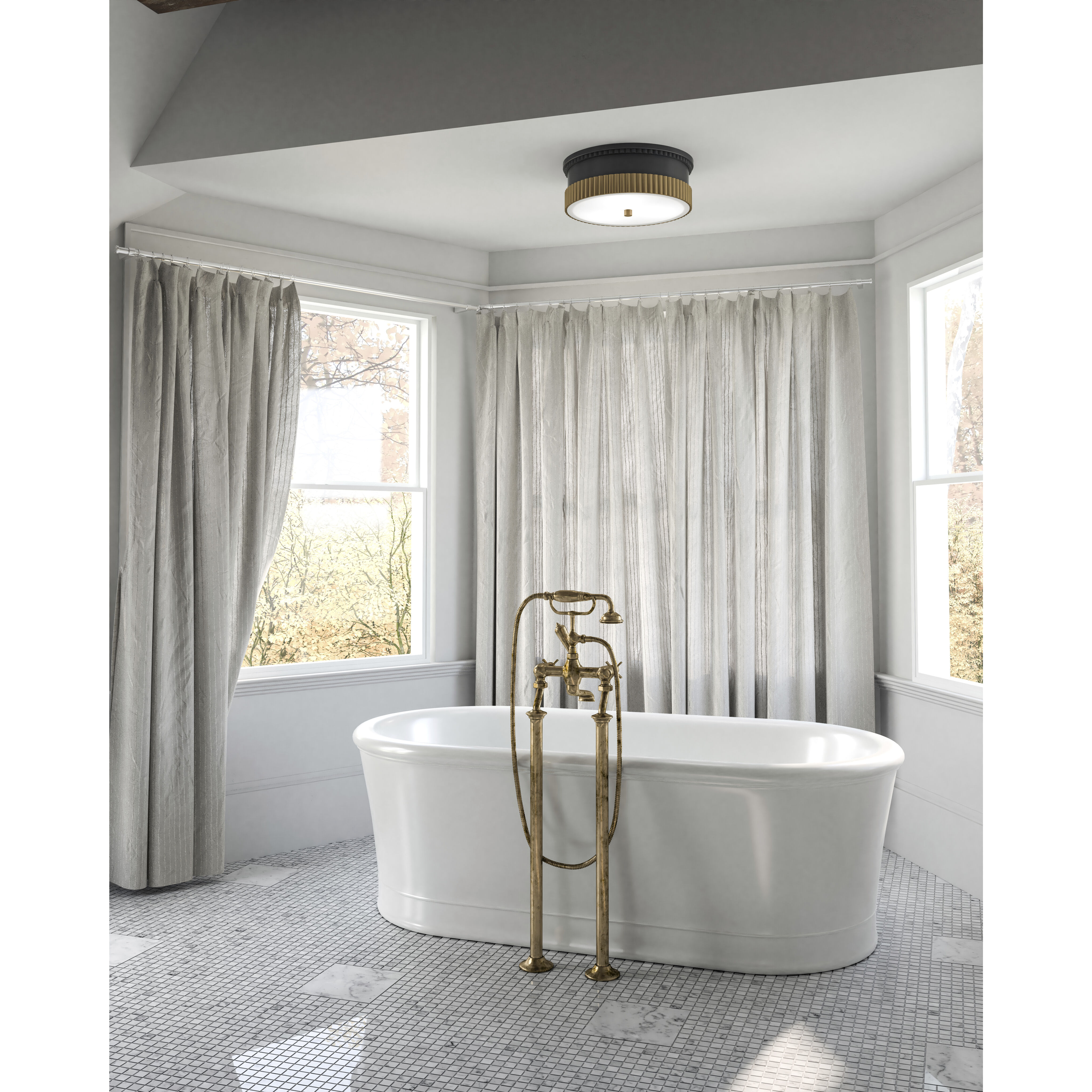 Alora Mood Rue 3 Light 14.25 inch Matte Black/Brushed Gold Flush Mount Ceiling Light in Matte Black and Brushed Gold