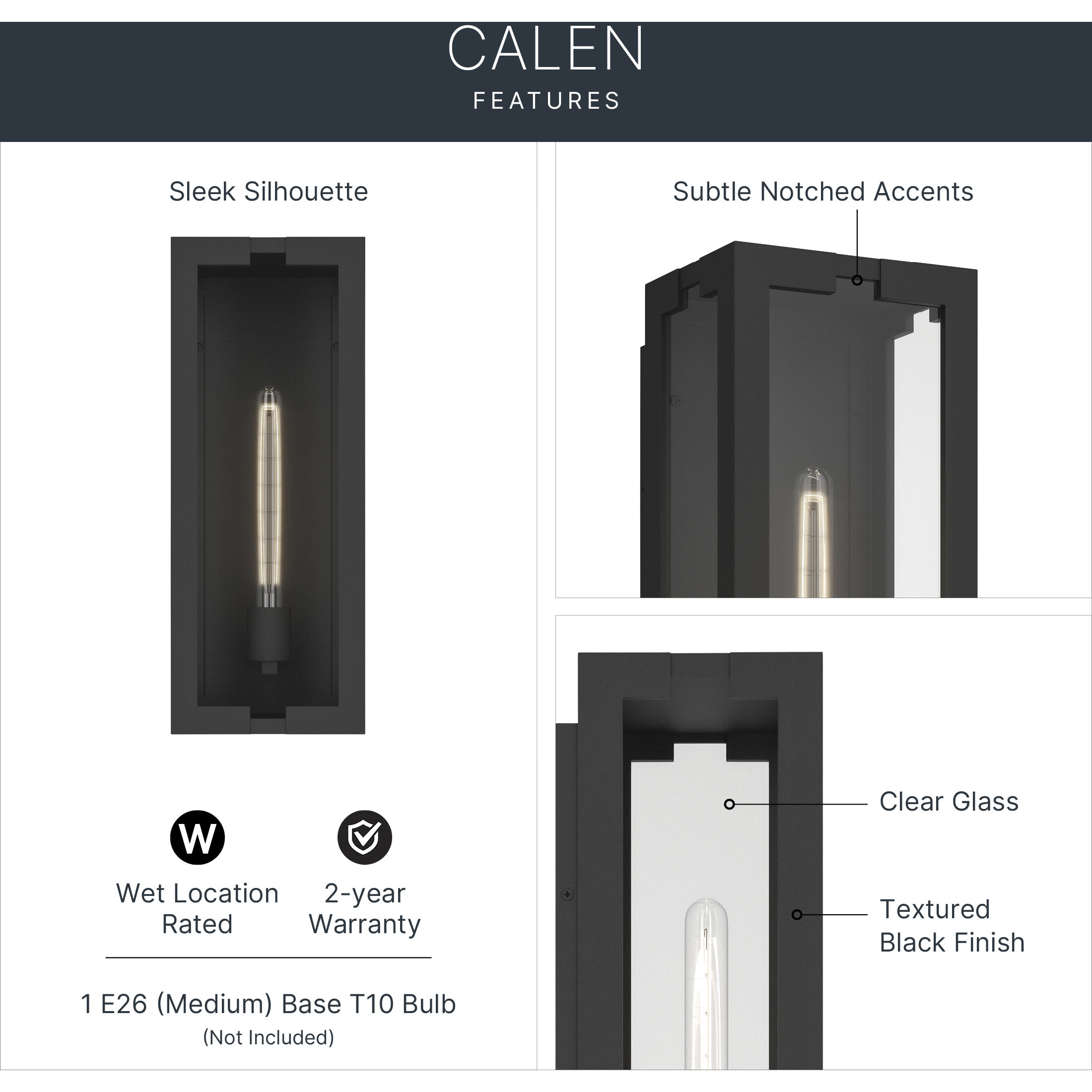 Calen 1 Light 18.25 inch Textured Black Outdoor Wall Light