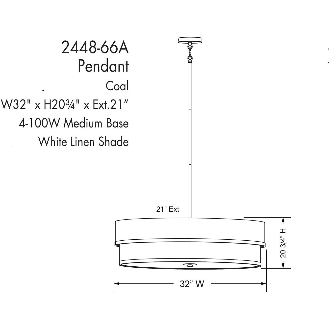Cascade 4 Light Coal Pendant Ceiling Light, Oval