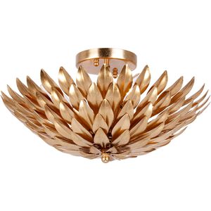 Broche 4 Light 16 inch Antique Gold Semi Flush Ceiling Light