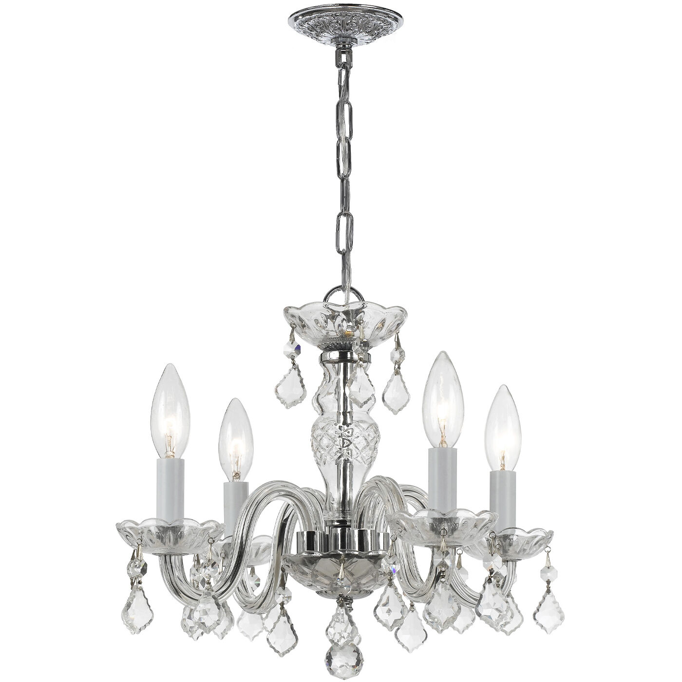 Traditional Crystal 4 Light 15 inch Polished Chrome Mini Chandelier Ceiling Light in Clear Hand Cut