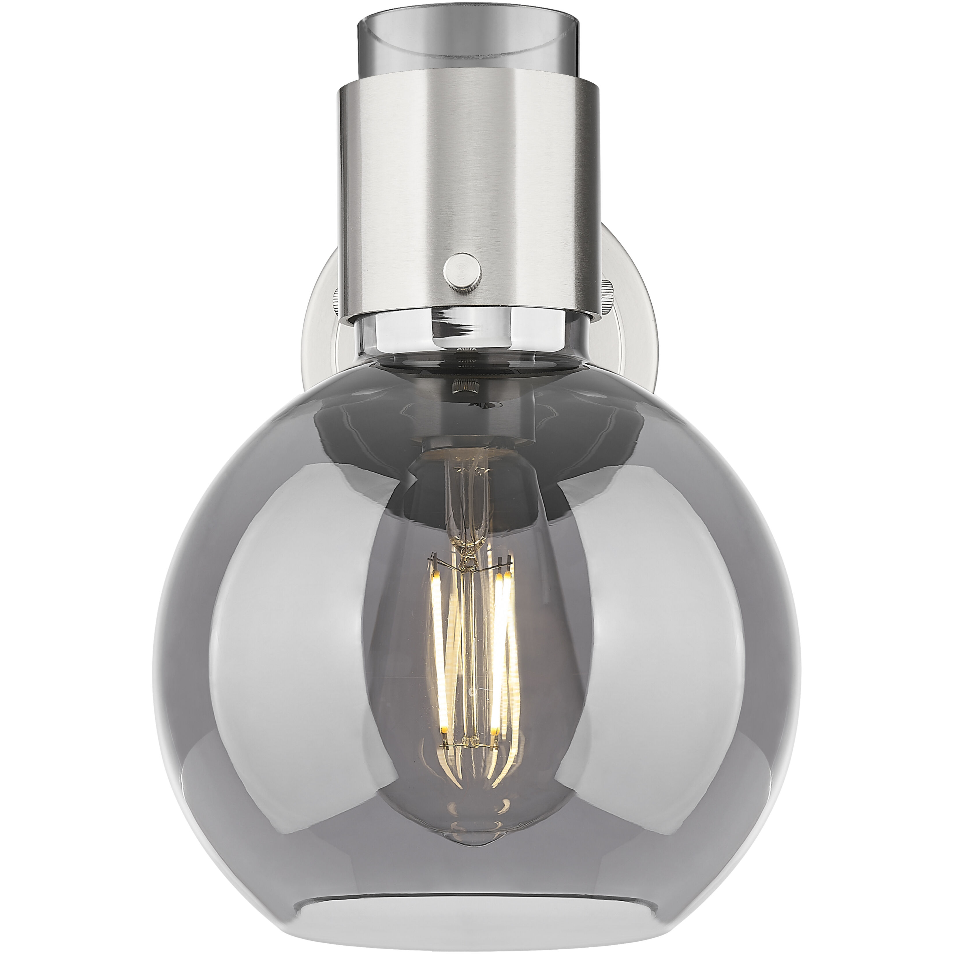 Lawton Sphere Sconce Wall Light in Brushed Satin Nickel, Light Smoke Glass