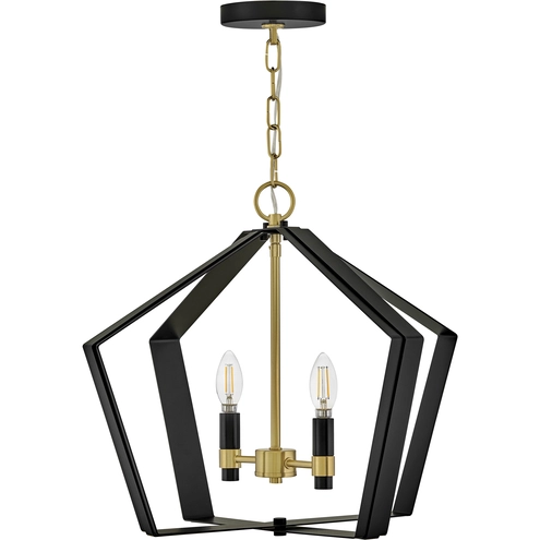 Sammi 2 Light 20 inch Black with Lacquered Brass Pendant Ceiling Light