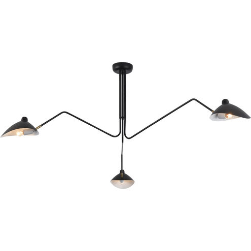 Risley 3 Light 74 inch Matte Black and Aged Brass Semi Flush Mount Ceiling Light