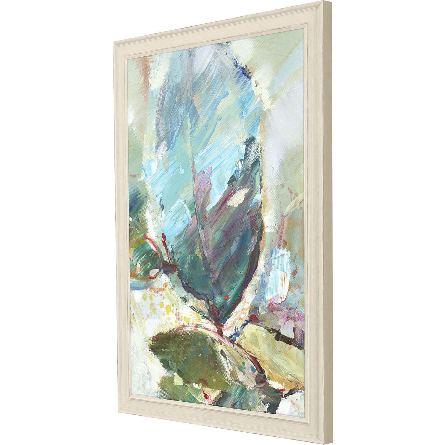 Aqua Leaf Blue and Green and Turquoise and Yellow Framed Art
