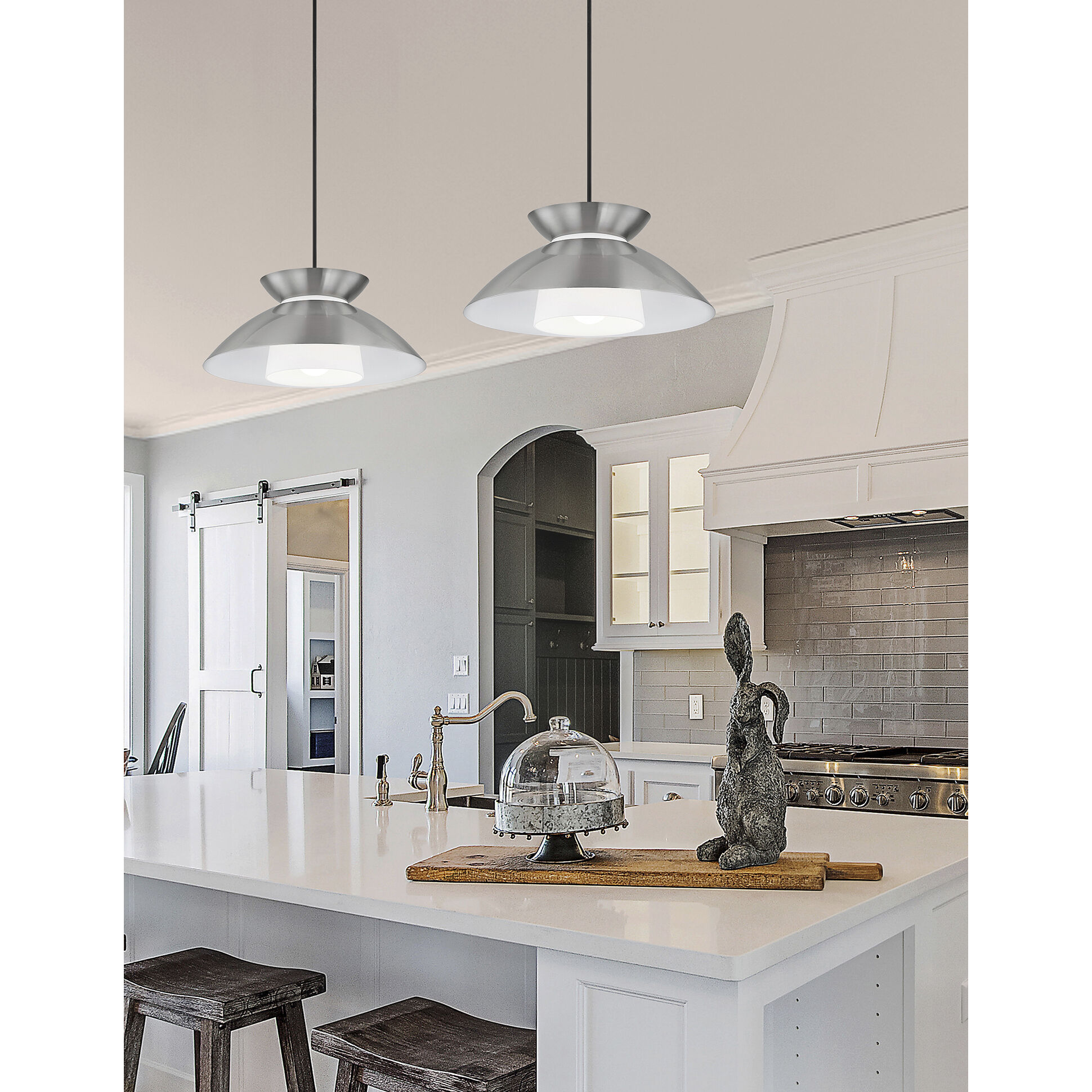 Fusion Collection 1 Light 14.25 inch Brushed Nickel Pendant Ceiling Light, Noreen Family