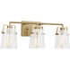 Drew & Jonathan Crofton 3 Light 24 inch Satin Brass Vanity Light Wall Light in Clear Crackle Glass