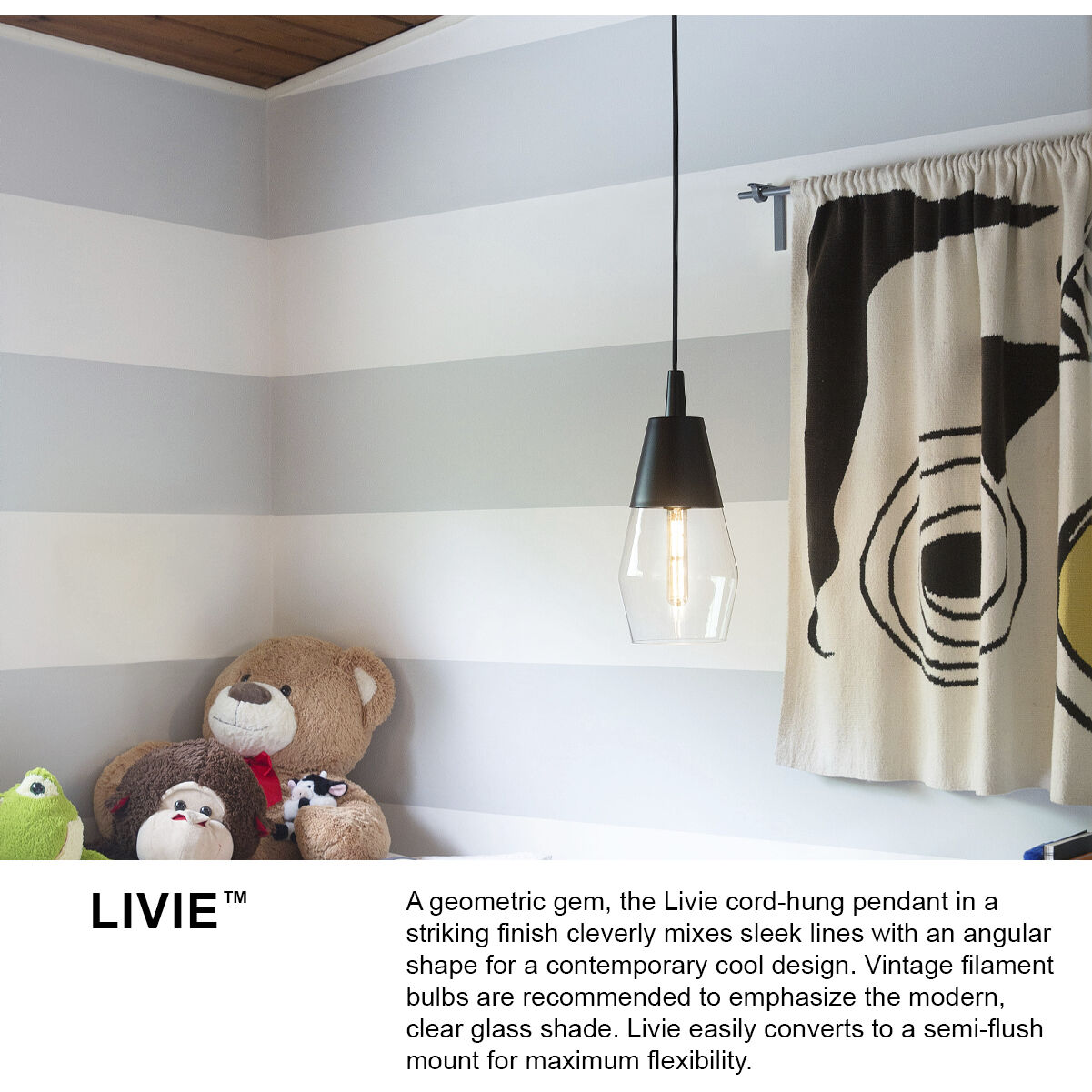 Livie LED 8 inch Black Pendant Ceiling Light Semi Flush Mount