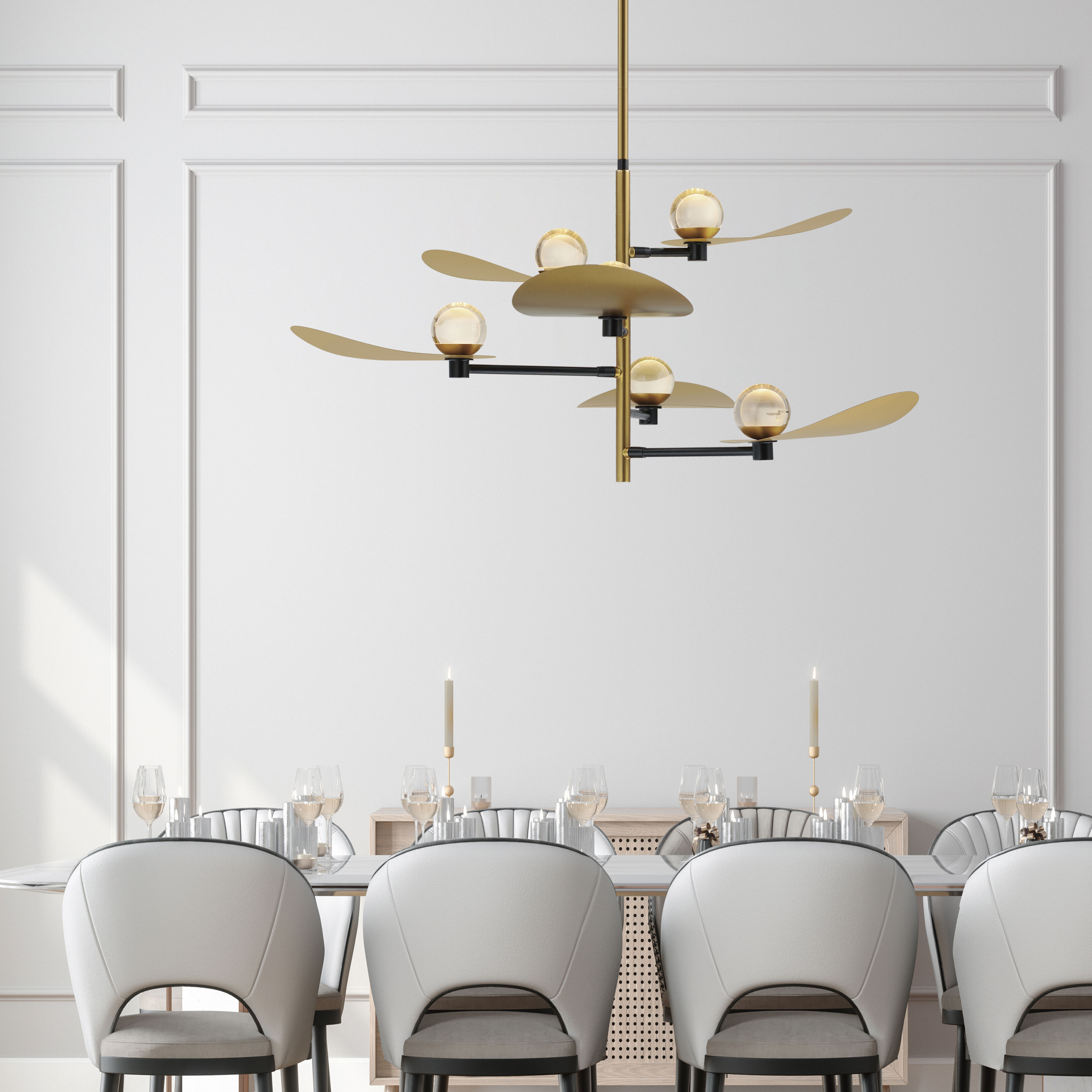 ET2 E24075 BKNAB Pearl LED 47.25 inch Black and Natural Aged Brass Suspension Pendant Ceiling Light