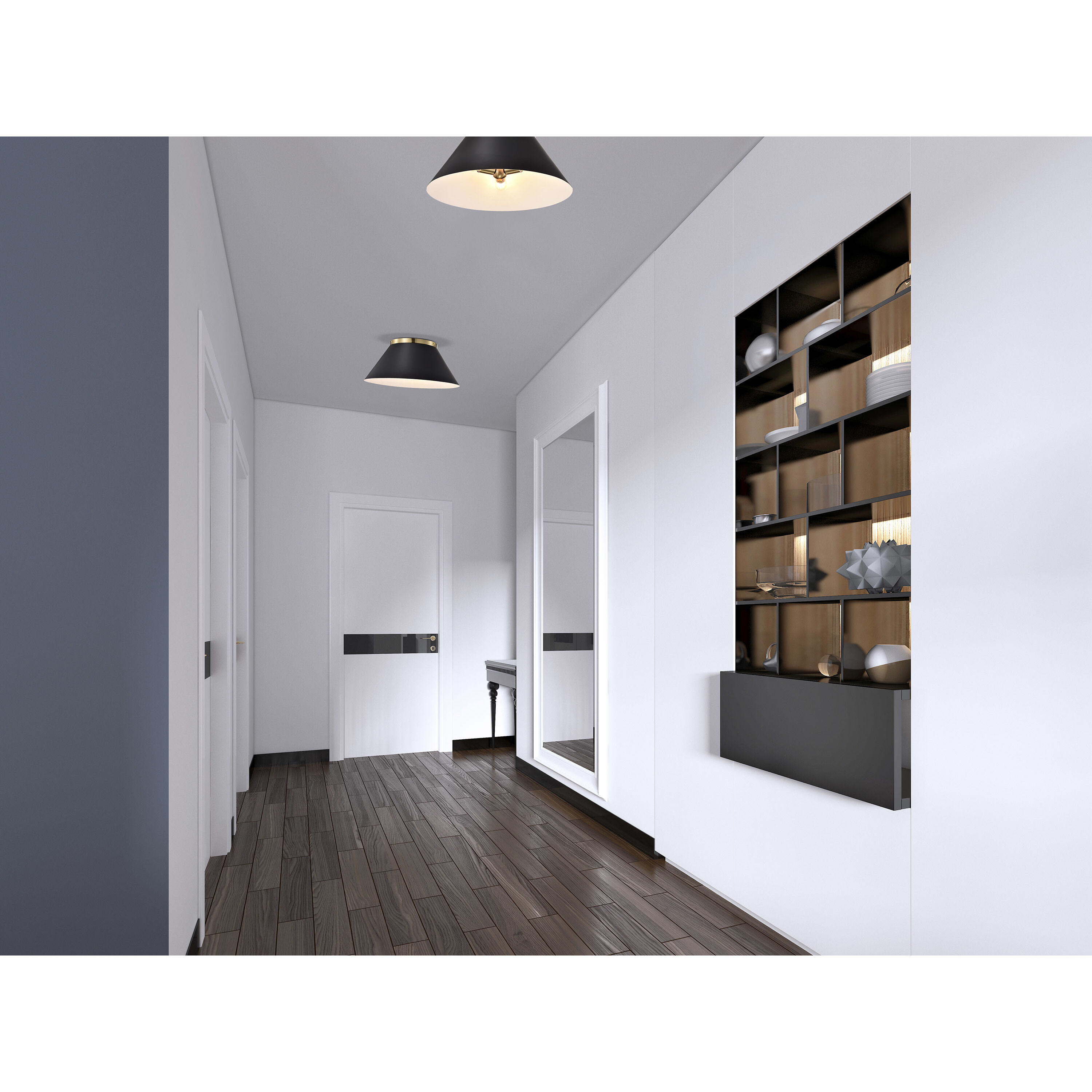 Dover 3 Light 20 inch Black/Vintage Brass Flush Ceiling Light