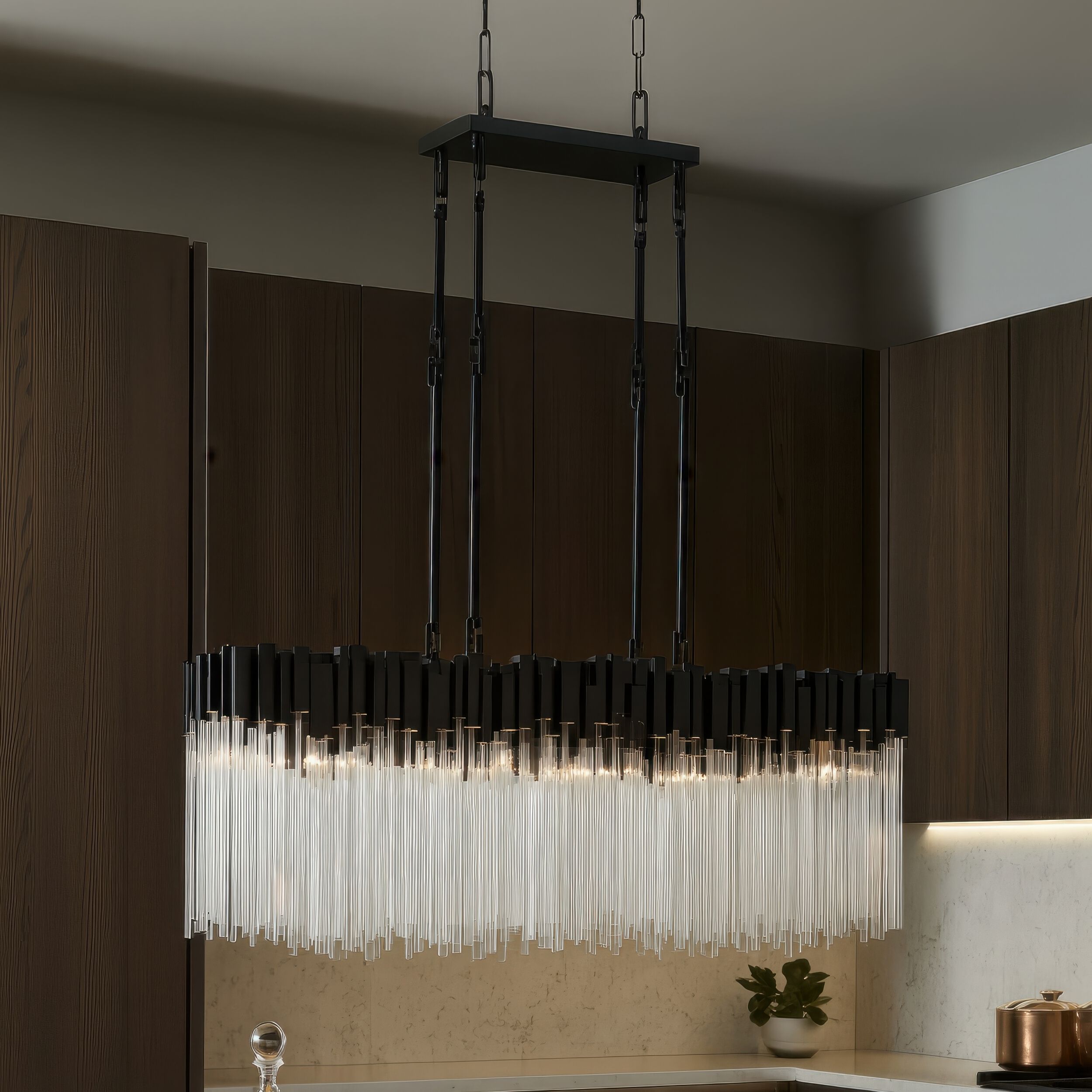 Matrix 6 Light 36.5 inch Matte Black and French Gold Linear Pendant Ceiling Light