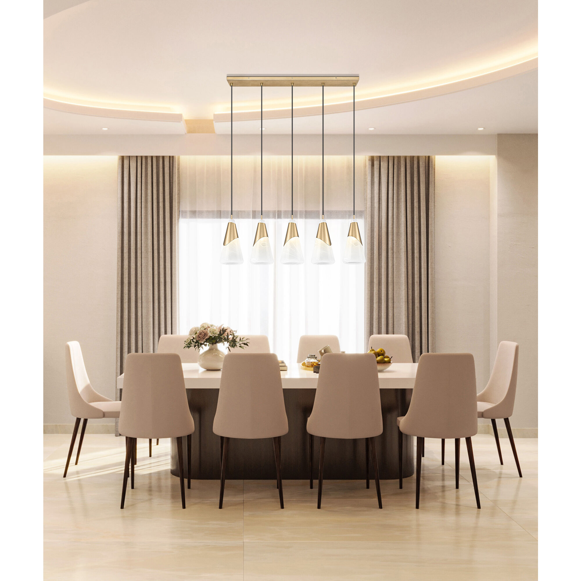 Aimie Linear Chandelier Ceiling Light in Modern Gold