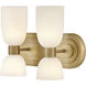 Lisa McDennon Tallulah LED 12 inch Lacquered Brass Bath Light Wall Light in 3000K, Etched Opal, 5W, Two Light, Sconce