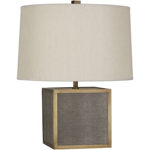 Anna 20 inch 150 watt Faux Brown Snakeskin with Aged Brass Accent Lamp Portable Light in Taupe Dupioni, Aged Brass Accents