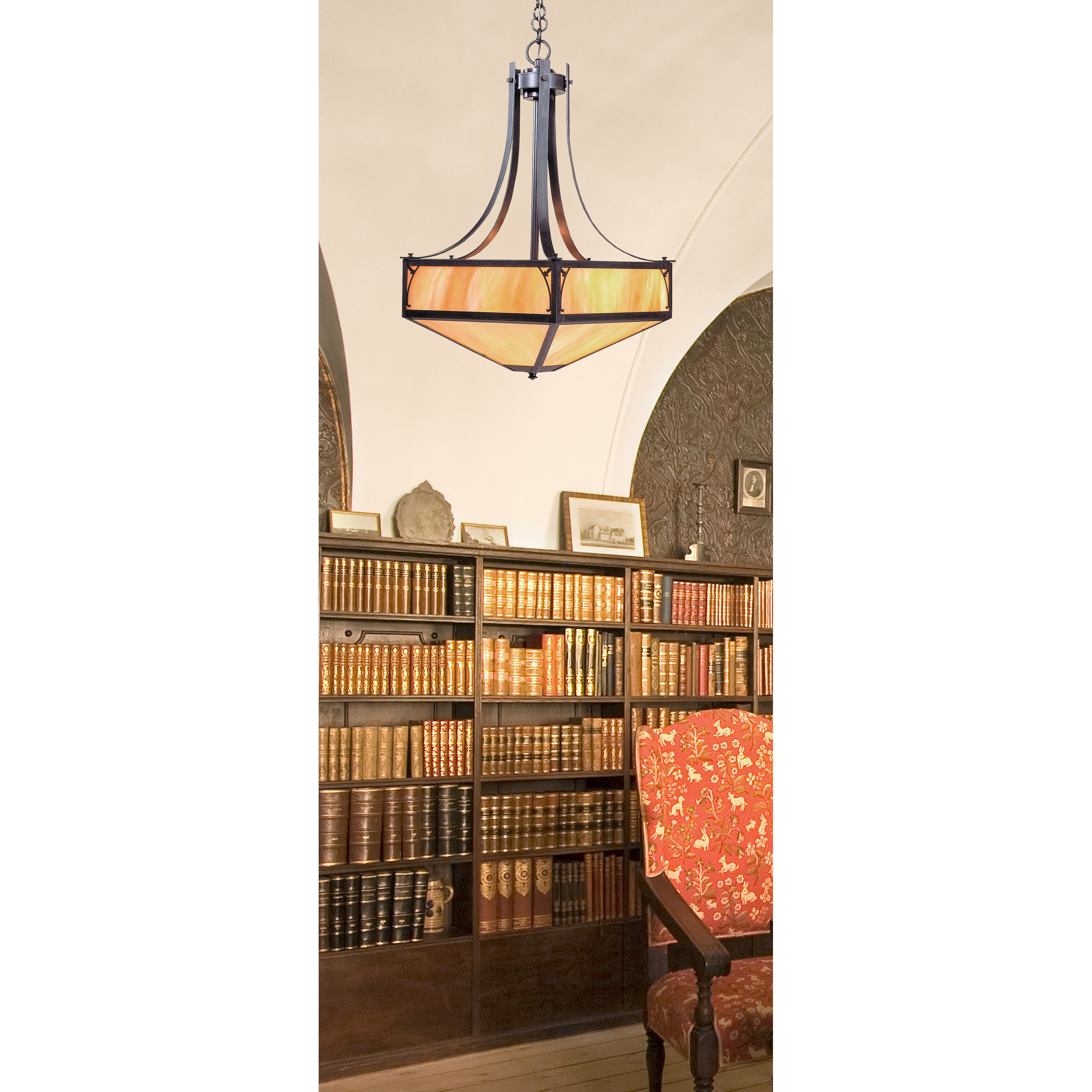 Saint George 4 Light 20 inch Satin Black Pendant Ceiling Light in White Opalescent