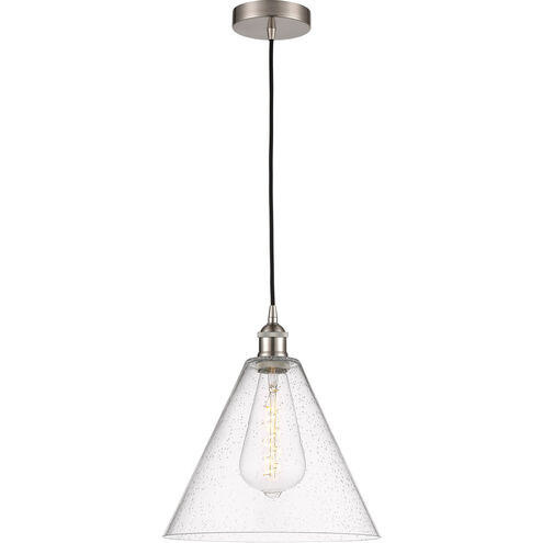 Edison Cone LED 12 inch Brushed Satin Nickel Mini Pendant Ceiling Light in Seedy Glass