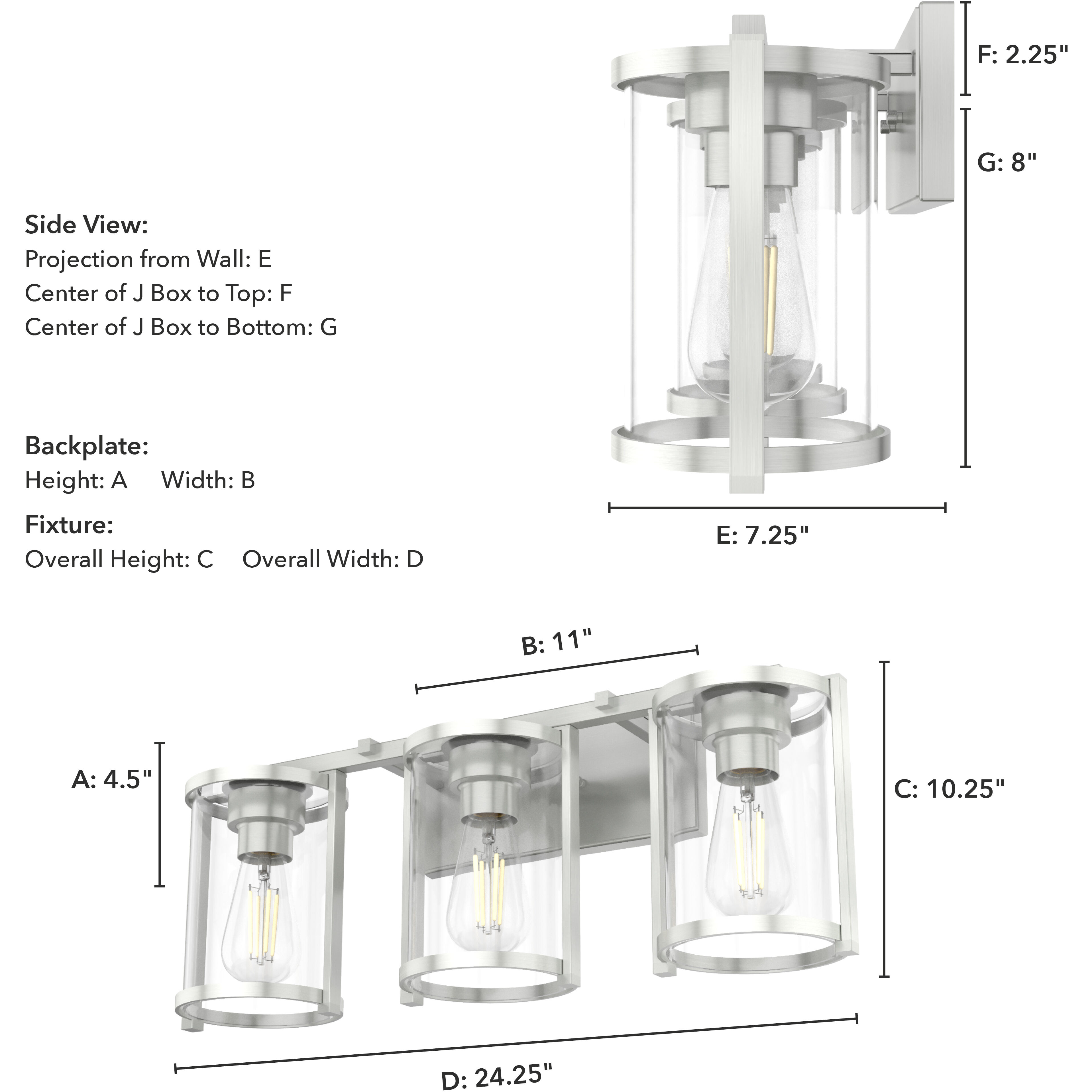 Astwood 3 Light 24.25 inch Brushed Nickel Vanity Light Wall Light