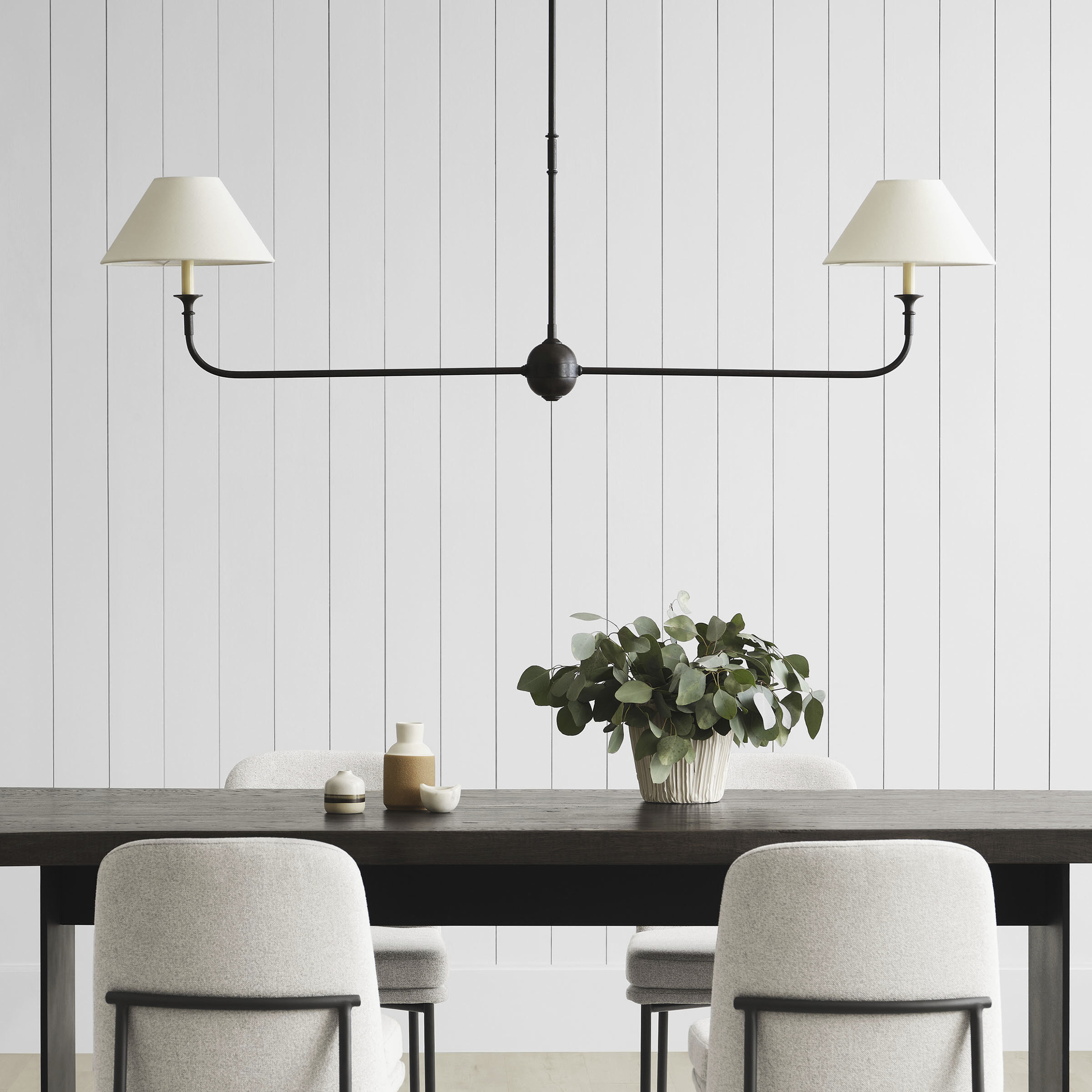 Thomas O'Brien Piaf LED 62 inch Aged Iron and Ebonized Oak Linear Pendant Ceiling Light, Large