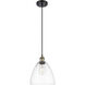 Ballston Dome LED 9 inch Black Antique Brass Mini Pendant Ceiling Light in Clear Glass, Black Textured