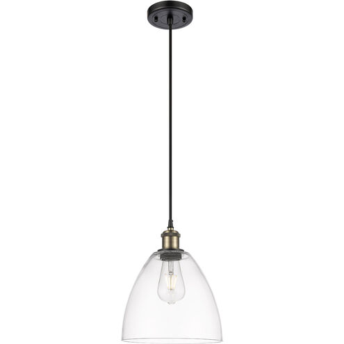 Ballston Dome LED 9 inch Black Antique Brass Mini Pendant Ceiling Light in Clear Glass, Black Textured