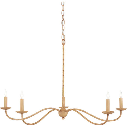 Saxon 5 Light 33 inch Painted Rattan/Natural Rattan Chandelier Ceiling Light, Small