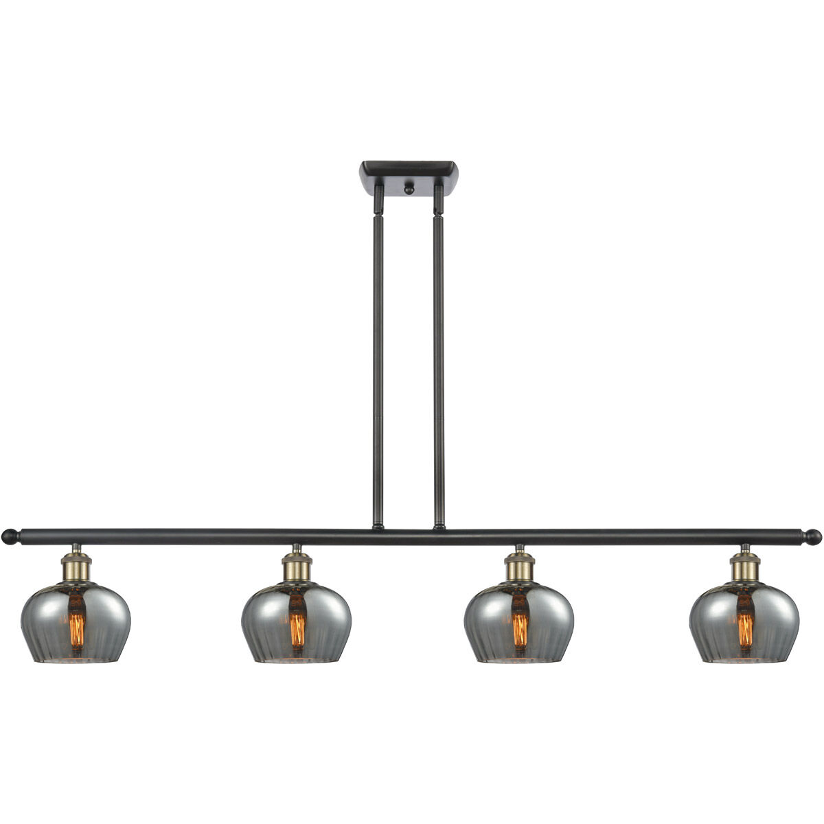 Ballston Fenton LED 48 inch Black Antique Brass Island Light Ceiling Light in Plated Smoke Glass, Ballston