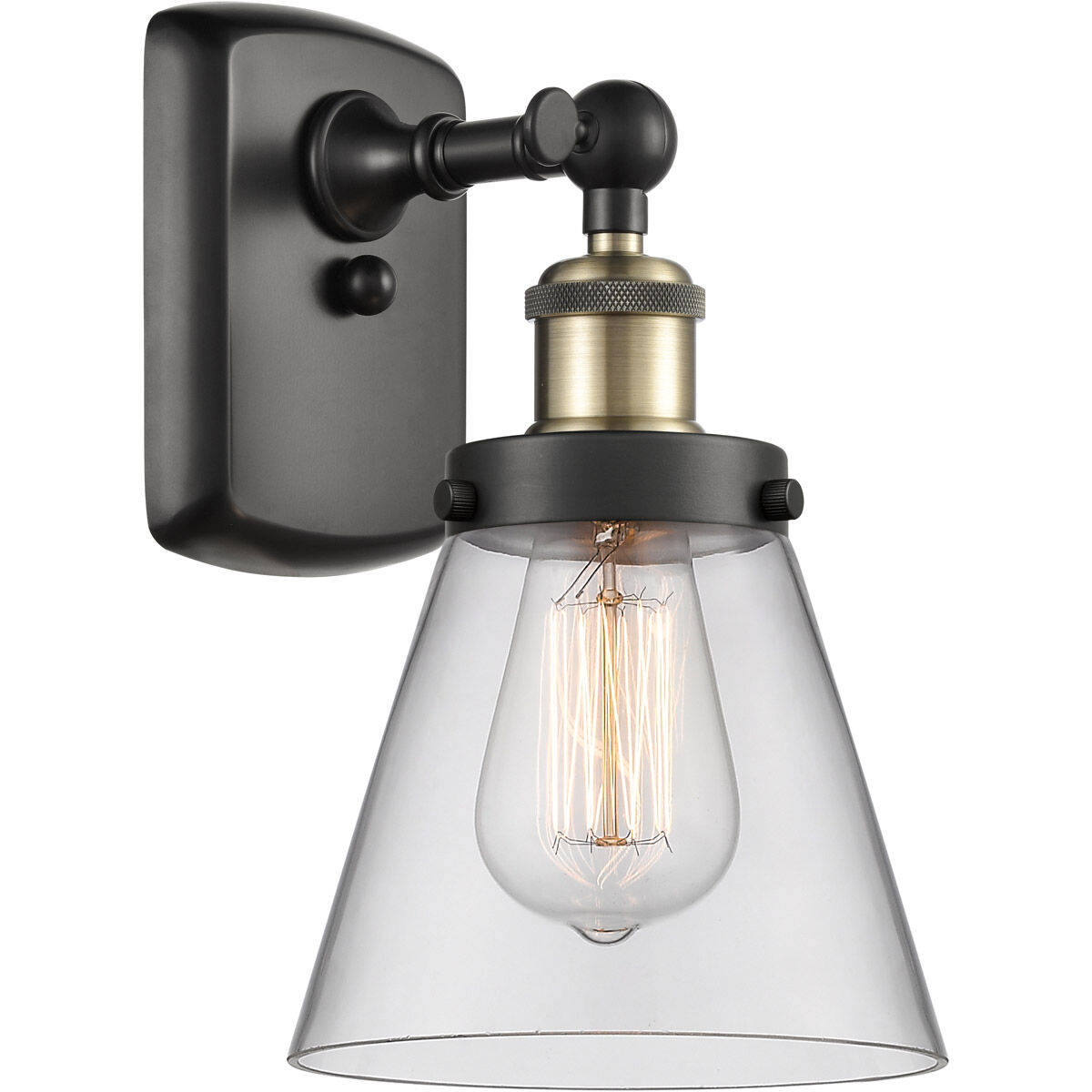 Ballston Small Cone 1 Light 6 inch Black Antique Brass Sconce Wall Light in Clear Glass