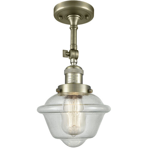 Franklin Restoration Small Oxford LED 7.5 inch Antique Brass Semi-Flush Mount Ceiling Light in Seedy Glass, Franklin Restoration
