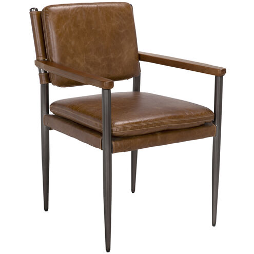 Wooster Steel Grey Powder Coat and Dark Walnut and Cuba Brown Dining Chair with Arms