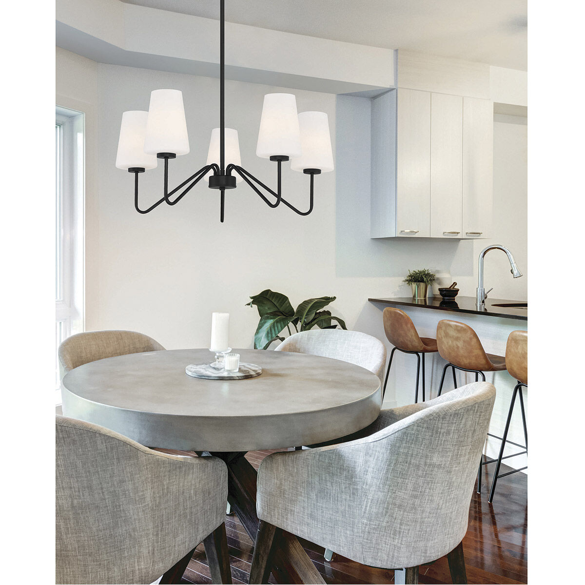 Mid-Century 5 Light 25.75 inch Matte Black Chandelier Ceiling Light